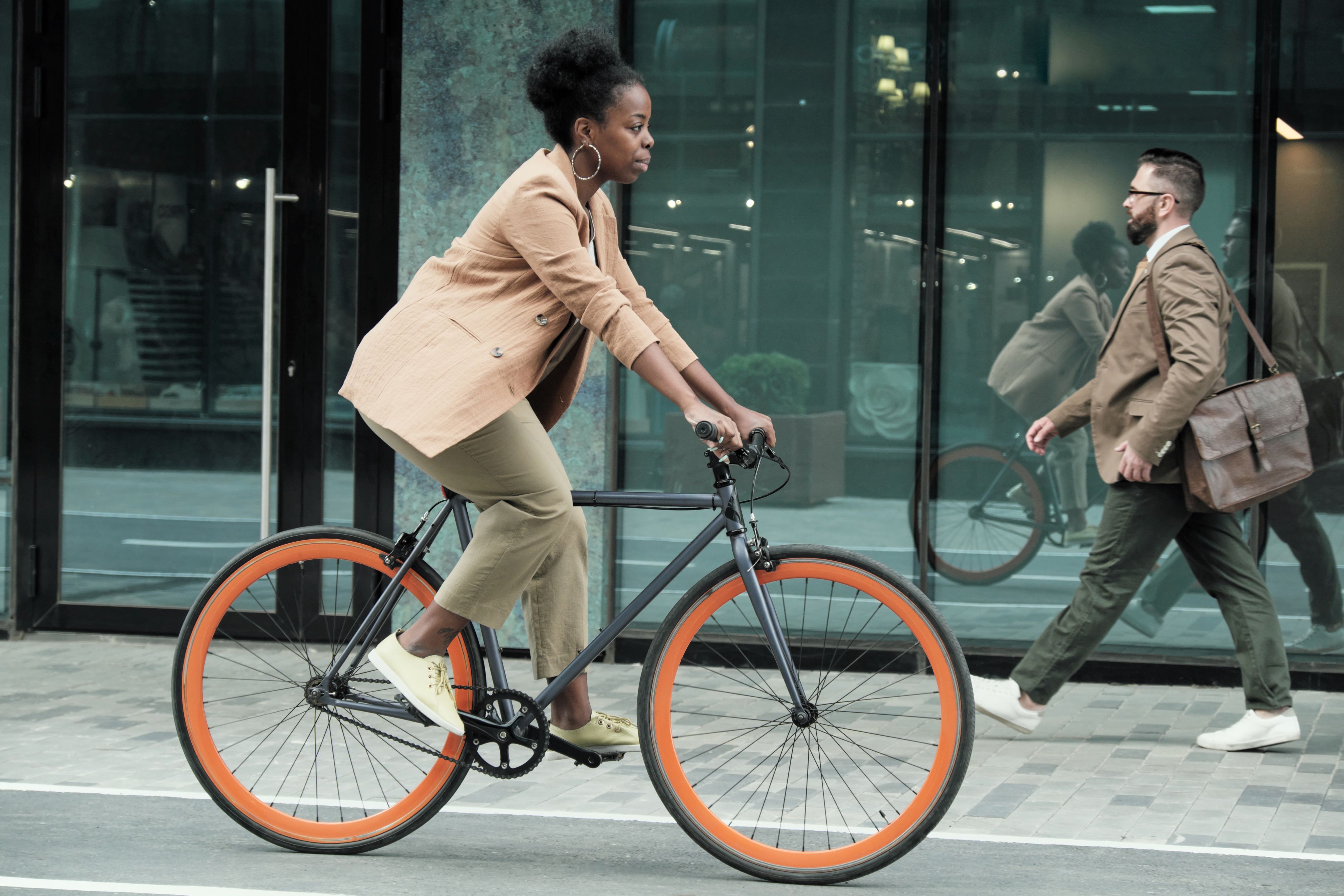 Woman riding bike to work