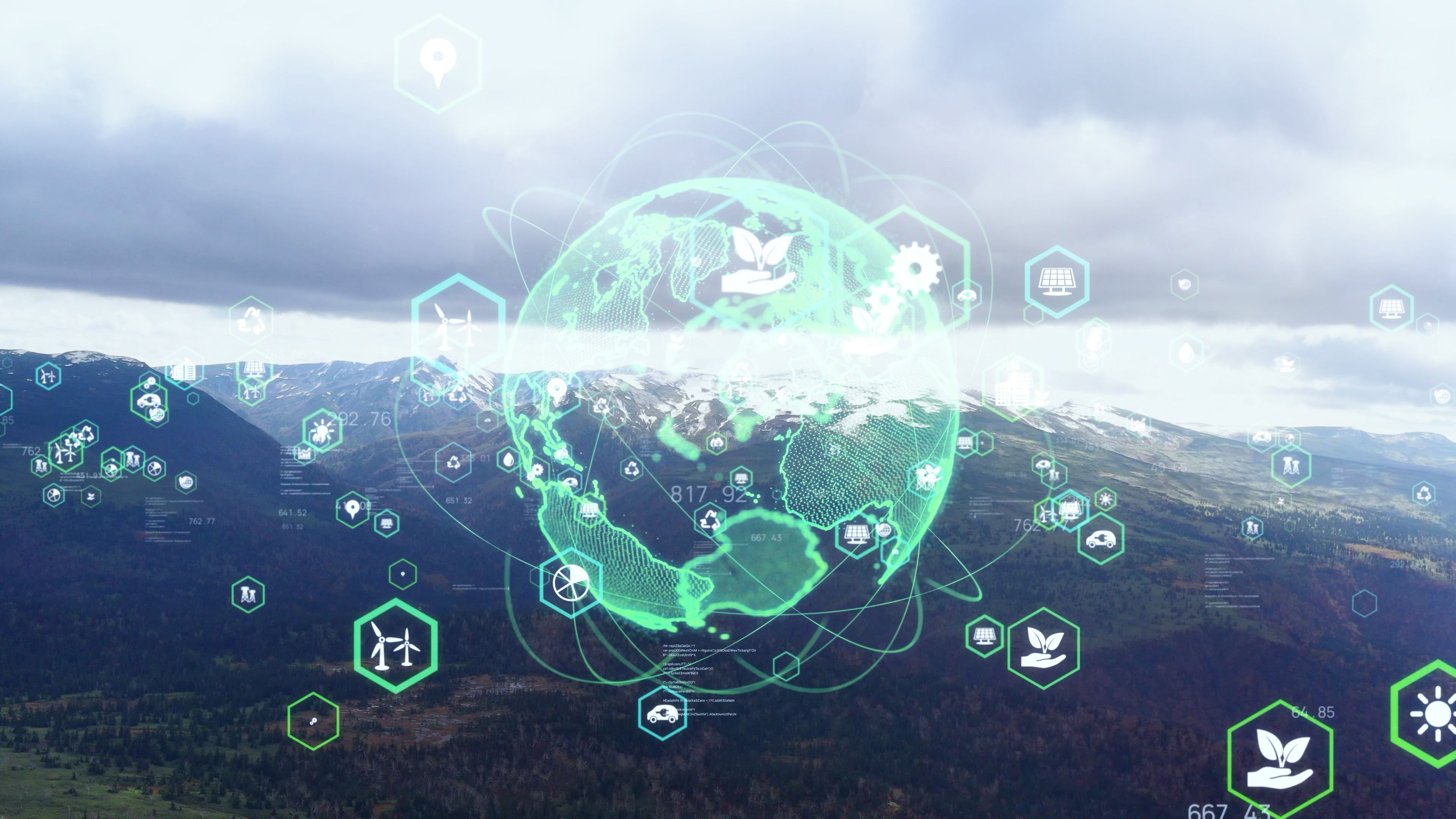 Illustration of globe and sustainability related icons