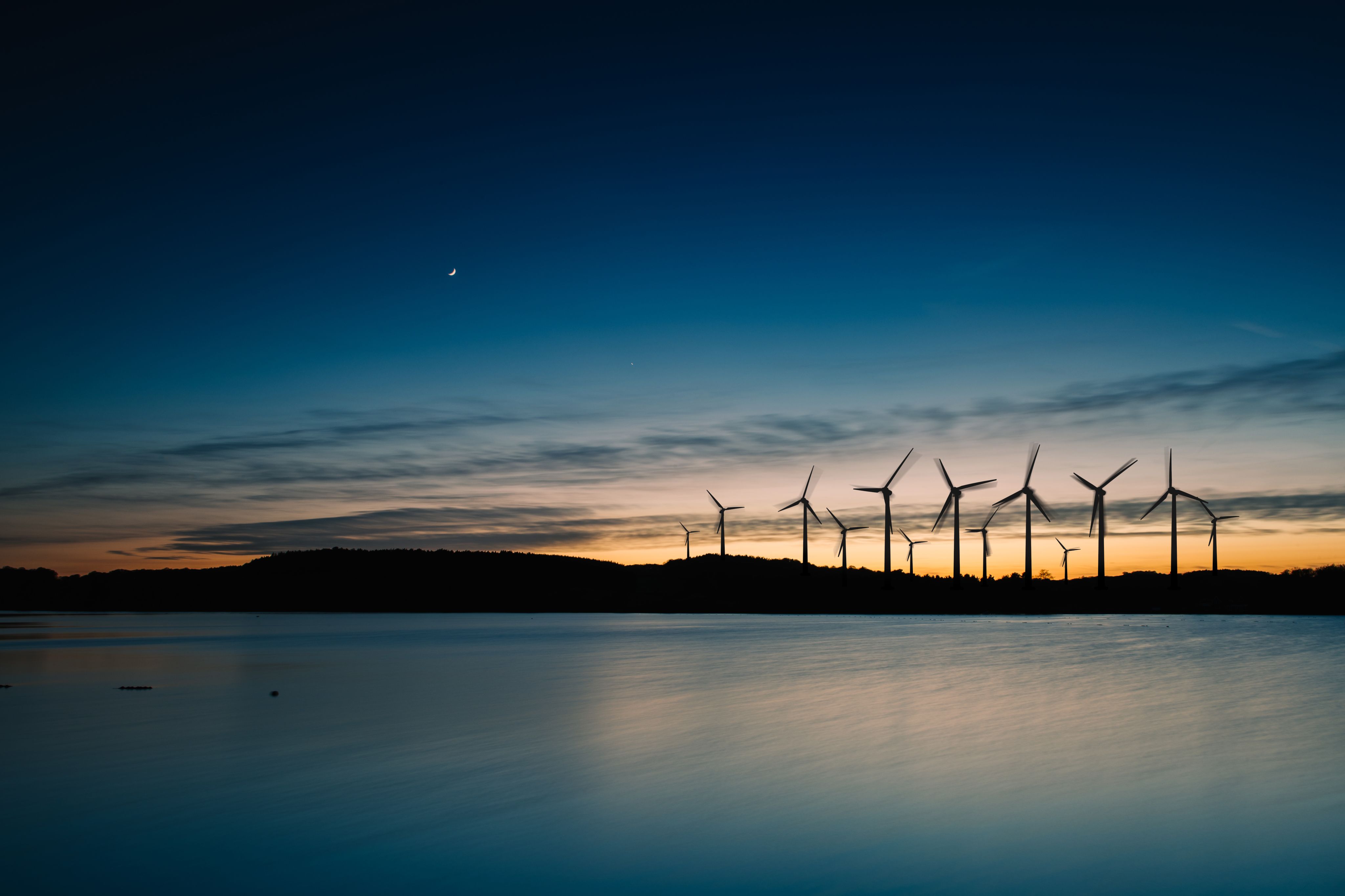 Wind turbines at night