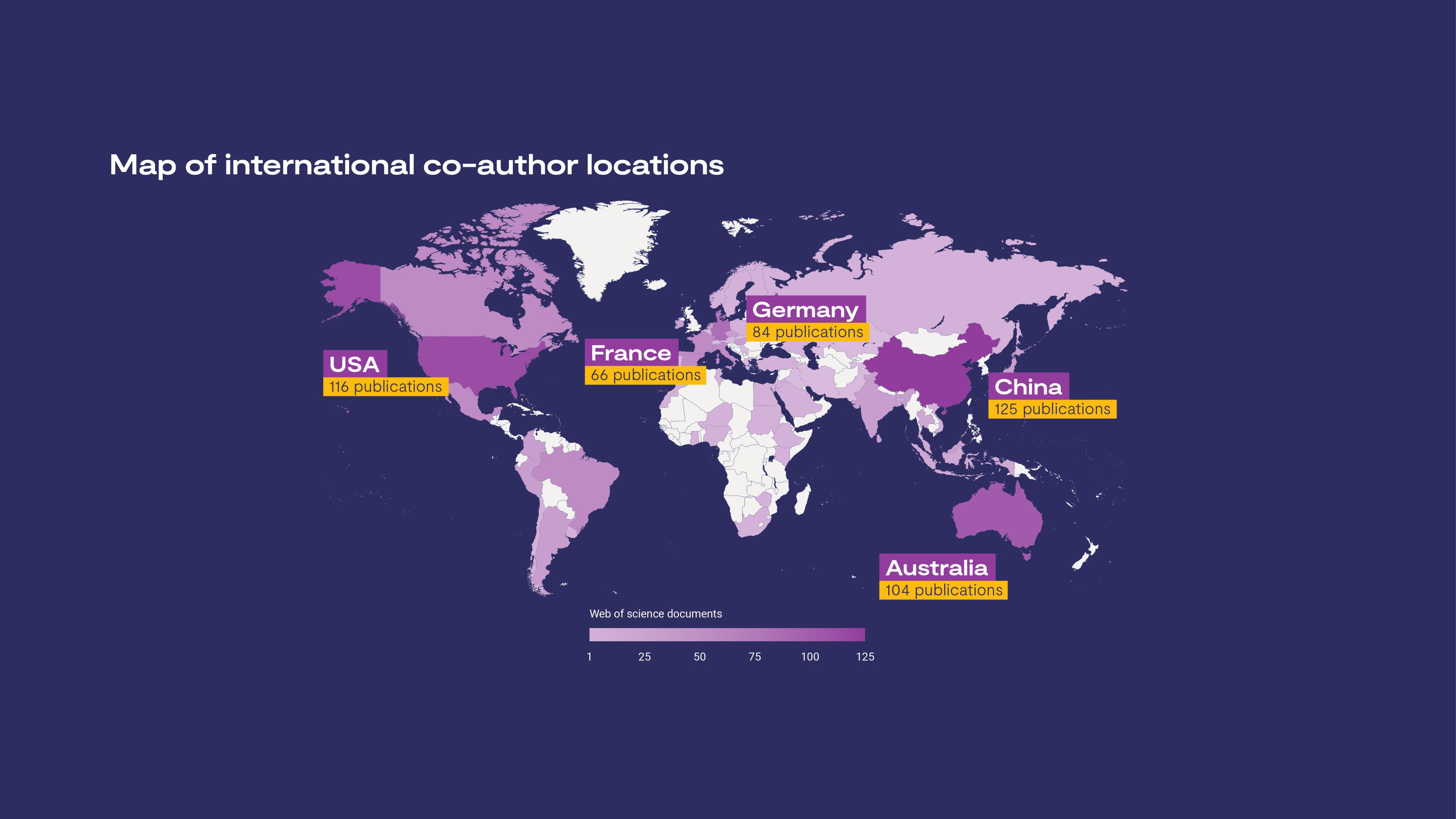 A map of international co-author locations based on Web of Science data