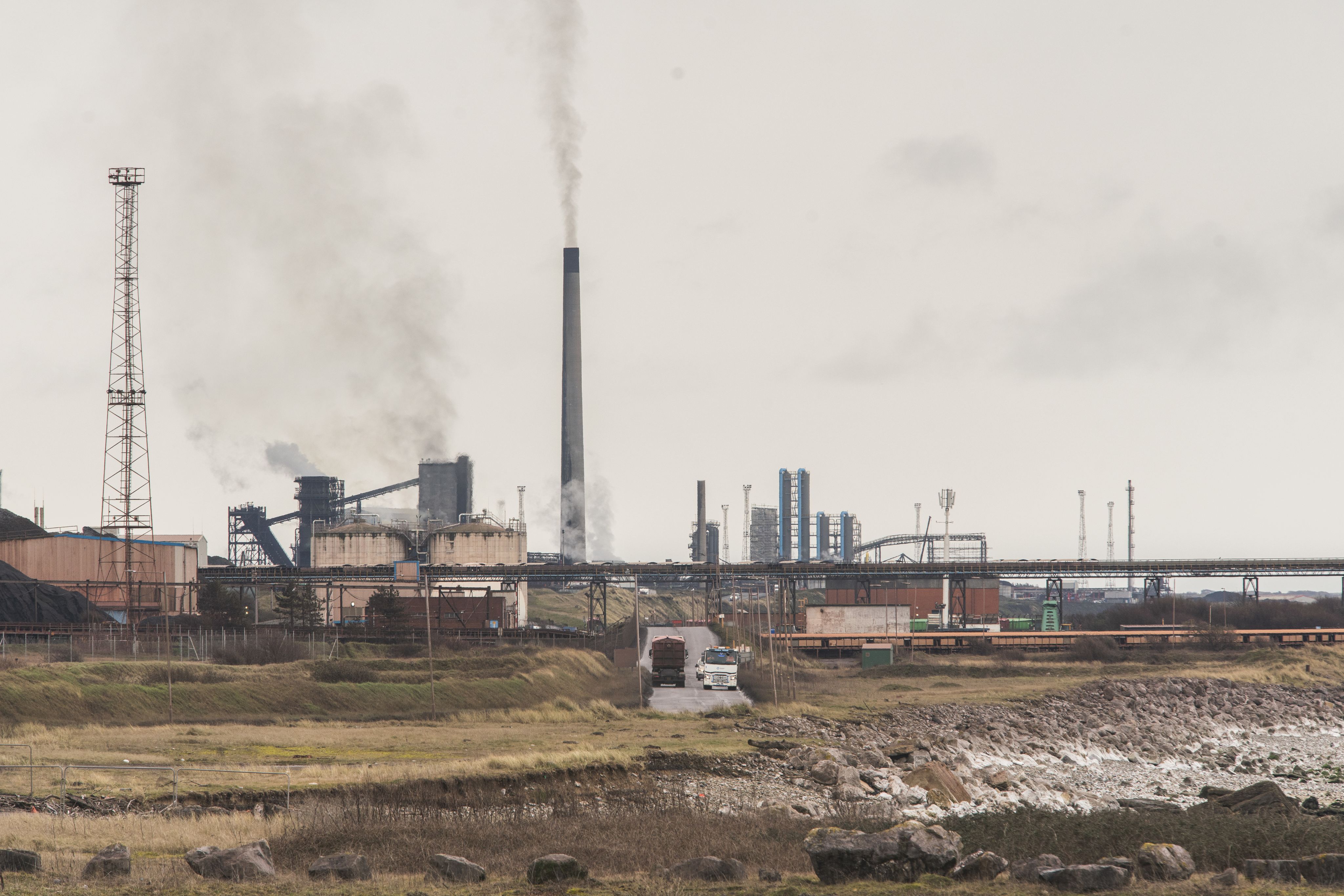 Landscape of the steelmaking site at Port Talbot, South Wales