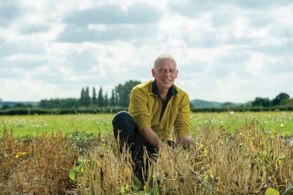 Professor Eric Holub in a field of navy beans