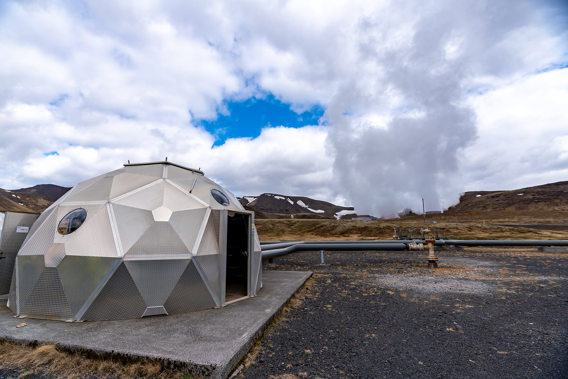 Boreholes and pipes at the Hellisheiði Geothermal Plant