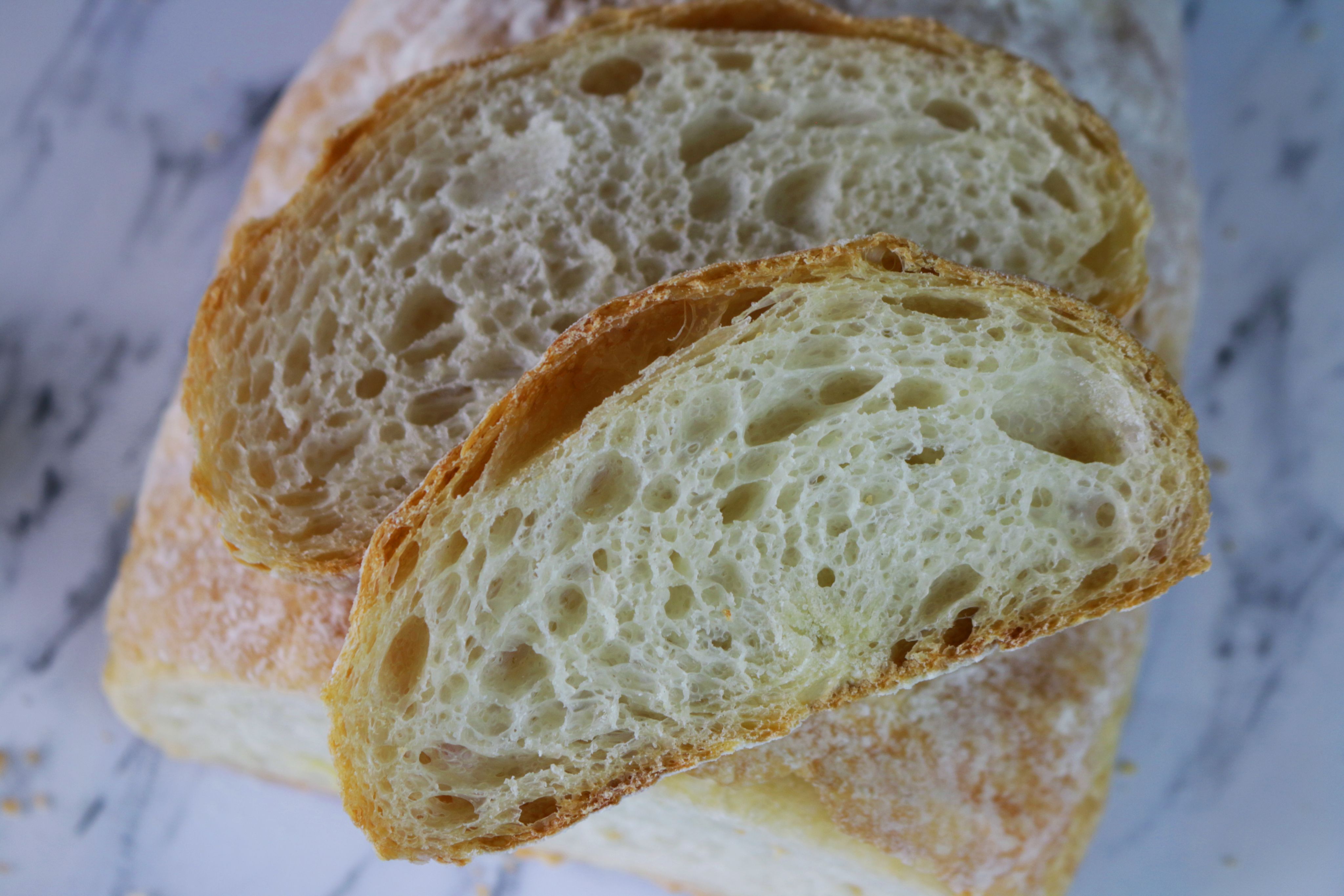 Freshly cut ciabatta bread