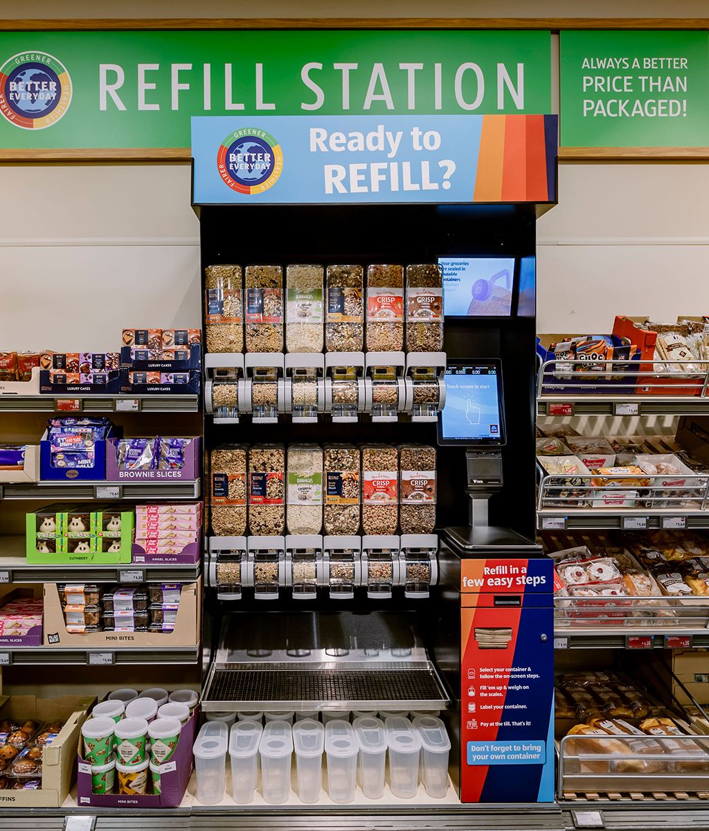 A refill station in the Aldi UK trails